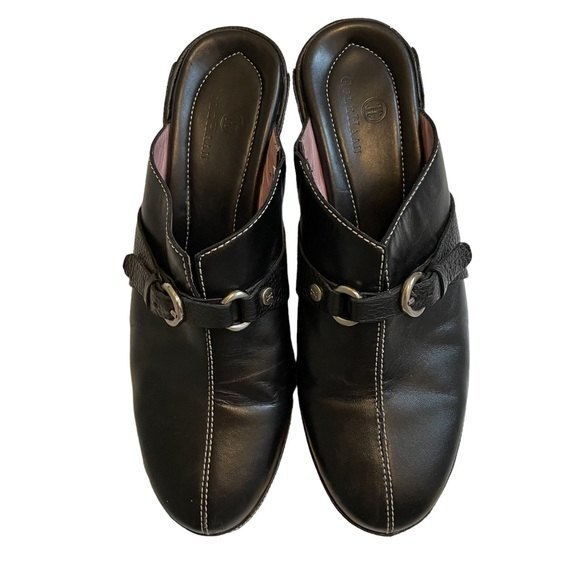 Cole Haan Shoes - Cole Haan Women's Black Slip On Narrow Clogs Equestrian Buckle Heeled Size 8AA